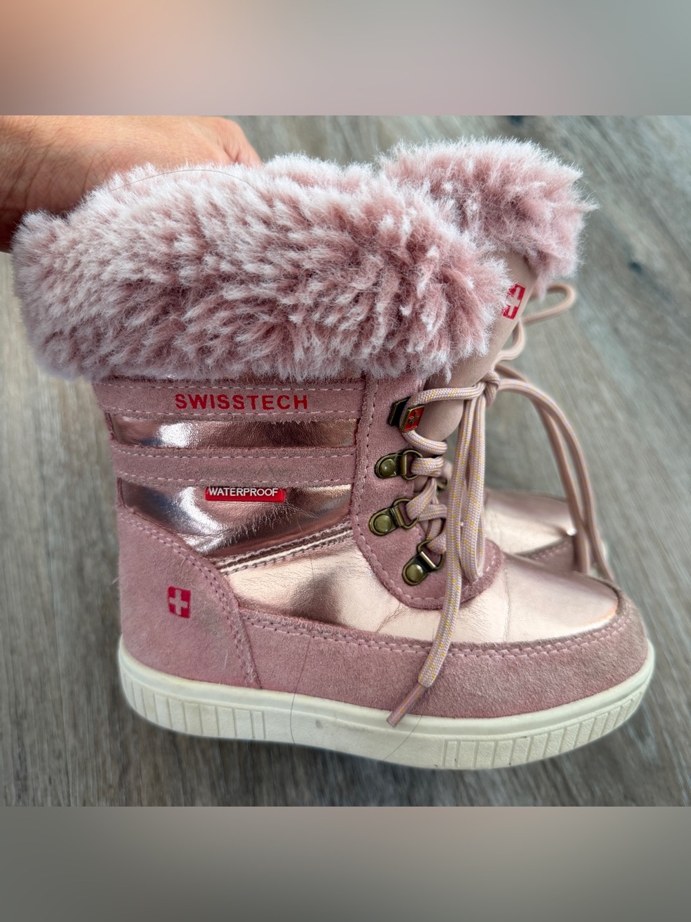 SWISSTECH Pink Faux Fur Waterproof Kids Winter Boot